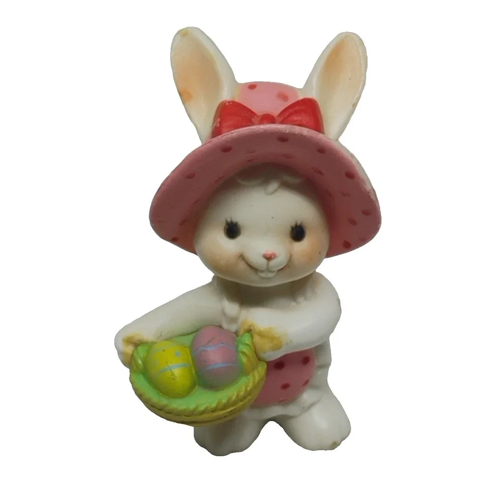 Easter Bunny Rabbit Girl Mini Figure Basket Eggs Pink Bonnet Spring Decor FLAWED
